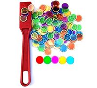 Magnetic Wands and Bingo Chips Set Magnet Wand for Kids 100 Multicolour Metal Ringed Discs School Science STEM Kit Learning Accessories Family Game Ninght Tokens (Red Wand)