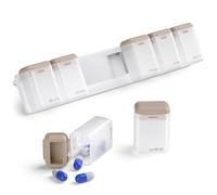Magnetic Weekly Pill Organizer 7-Day Large Capacity | Removable Pill Box with Magnetic Base & Detachable Compartments, Portable Travel Case for Pills, Vitamins & Supplements - BPA-Free (Brown)