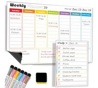 Magnetic Weekly Planner for Fridge - A3 Weekly + A5 Daily Calendar Whiteboard To-Do Board, Dry Erase Reusable Fridge Planners with 6 Markers & Eraser (Weekly A)