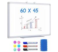 Magnetic White Board 60 x 45 cm Dry Erase Board Wall Hanging Alloyed Aluminum Frame A2 Whiteboard, with 3 Marker Pens, 6 Magnets, 1 Eraser