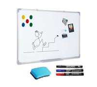 Magnetic Whiteboard 600 x 400mm Large Dry Erase Board White Board Wall-Mounted Hanging Aluminum Frame Portable Notice Board with Pen Marker Tray for Office, School and Home Kitchen Usage