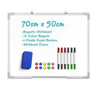 Magnetic Whiteboard 70 X 50 cm, Wall Hanging White Board with 10 Colour Magnets, 6 Double Ended Marker Pens,Whiteboard Eraser, Drawing Memo Notice Board for Office, School