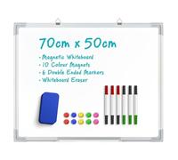 Magnetic Whiteboard 70 X 50 cm, Wall Hanging White Board with 10 Colour Magnets, 6 Double Ended Market Pens,Whiteboard Eraser, Drawing Memo Notice Board for Office, School
