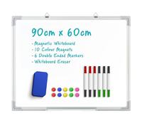 Magnetic Whiteboard 90 X 60 cm, Wall Hanging White Board with 10 Colour Magnets, 6 Double Ended Market Pens,Whiteboard Eraser, Drawing Memo Notice Board for Office, School