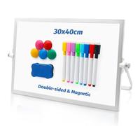 Magnetic Whiteboard, Desktop Whiteboard with Stand 30 x 40cm, A4 Mini Double Sided Whiteboards with 8 Pens, 1 Eraser, 5 Magnet, for Schools, Home and Offices