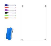 Magnetic Whiteboard for Fridge, 8-Piece Acrylic Whiteboards Set with 6 Markers and Eraser, 20x15cm Fridge Whiteboard Magnetic for Kitchen Meal Planning, School Schedules, Family Memos, Task Management