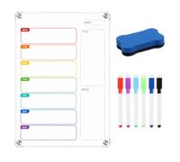 Magnetic Whiteboard for Fridge Clear Acrylic Weekly Planner 30x21cm | Includes 6 Markers and Magnetic Eraser for Menu To Do Notes and Meal Calendar