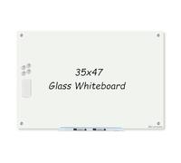 Magnetic Whiteboard, Glass Dry Erase Board 4' x 3' White Surface, White Board Frameless, Home School Supplies or Home Office Decor with Magnets, Markers, Eraser, Marker Tray