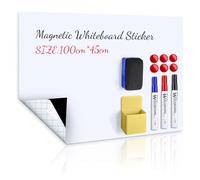 Magnetic Whiteboard Paper, 100×45cm Self-Adhesive Dry Erase Sheets, Whiteboard Film for Wall, Includs Markers, Magnetic Buttons, Eraser & Storage Box - for Office School Classroom and Home