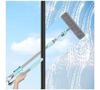 Magnetic Window Cleaner, Window Squeegee Cleaning Tool, 3 in 1 U Shaped Cleaner Kit with Extension Pole, Telescopic Double Sided Cleaner with Spray with 2 cloth heads + window screen brush