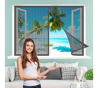 Magnetic Window Fly Insect Screen Curtain, 130 x 190 cm Mosquito Insects Window Screen, Lets Fresh Air in for Air Conditioning Room/Kitchen Window, Grey