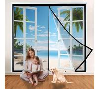 Magnetic Window Fly Insect Screen Curtain 150x235cm Black Adjustable Magnetic Flyscreen Net with Block Closure, Easy Installation for All Doors, Bug-Free Net Flies/Mosquito