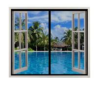 Magnetic Window Fly Screen 105cm x 135cm Self-Adhesive Mesh Window Curtains, Hands-Free Magnetic Fly Screen Door, Shuts Automatically, Black Anti Mosquito Net for All Doors and Windows