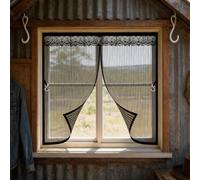 Magnetic Window Fly Screen 120 x 71 cm Magnetic Window Mesh Curtain Durable Transparent, Strip Washable, Keep Fresh Air Bugs Out, with Magic Tape, for Balcony, Black