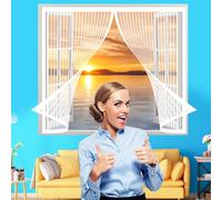 Magnetic Window Fly Screen 146 x 192 cm(57 x 76inch), Screen Mesh Curtain, Durable Transparent for Kitchen/Bedroom/Room Window, White