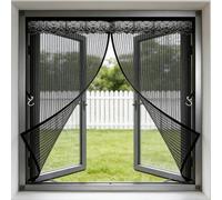 Magnetic Window Fly Screen 200 x 133 cm Fly Screen Window Mesh Close Automatically, Keep Bugs Out & Let Fresh Air, Washable, with Magic Tape, for Balcony, Black