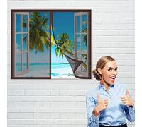 Magnetic Window Fly Screen Net 130 x 180 cm, Reinforced Anti-Tearing Insect Fly Mesh, Durable Transparent for Front Window and Home Outside Kids Pets, Brown