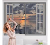 Magnetic Window Fly Screens Windows 105 x 155 cm Selfadhesive Tape Mosquito Net Window Easy Installation for Home, Office, Bedroom, Living Room Kitchen, Grey