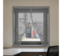 Magnetic Window Fly Screens Windows 115 x 125 cm Selfadhesive Tape Window Screen Mesh for Bug Easy Install for Windows Doors and Patio Screens, Grey
