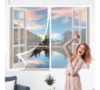 Magnetic Window Fly Screens Windows 125 x 60 cm with Selfadhesive Magnetic Window Fly Screen Insect Mesh Easy Install for Home, Office, Bedroom, Living Room Kitchen, White