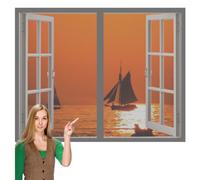 Magnetic Window Fly Screens Windows 60 x 100 cm Keep Fly Mosquito Out No Drilling Screen for Windows Easy Installation for Doors and Patio Screens, Grey