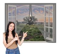 Magnetic Window Fly Screens Windows 70 x 130 cm with Selfadhesive DIY Window Bug Screen Kit Mosquito Easy Install for Windows Doors and Patio Screens, Grey