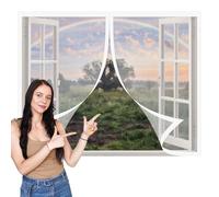 Magnetic Window Fly Screens Windows 70 x 130 cm with Selfadhesive DIY Window Bug Screen Kit Mosquito Easy Install for Windows Doors and Patio Screens, White