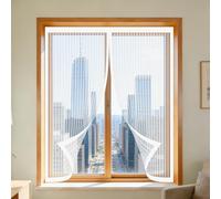 Magnetic Window Screen 115 x 120 cm with Selfadhesive Fly Screen Window Adjustable DIY Custom Size for Bedroom, Living Room, Kitchen Patio, White