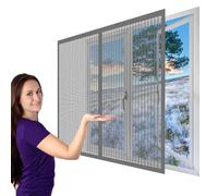 Magnetic Window Screen 180 x 75 cm Selfadhesive Tape DIY Window Bug Screen Kit Mosquito Easy Install for Windows Doors and Patio Screens, Grey