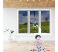 Magnetic Window Screen 195x50cm Black Heavy Duty Mesh Curtain with Full Frame Magic Tape Powerful Magnets Without Drilling Top to Bottom Seal Automatically for Window