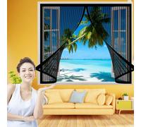 Magnetic Window Screen 65 x 104 cm(26 x 41inch), Window Fly Screen Net with Self-Adhesive Tape Easy to Install for Kitchen/Bedroom/Room Window, Black
