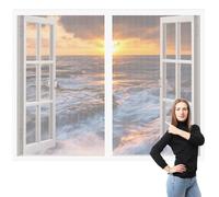 Magnetic Window Screen 70 x 130 cm Selfadhesive Tape DIY Window Bug Screen Kit Mosquito Easy Install for Home, Office, Bedroom, Living Room Kitchen, White