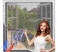 Magnetic Window Screen Insect Mesh, Adjustable DIY Fly Screen for Windows, Easy Installation Keep Bugs, Flys and Mosquitoes Out, White Frame Gray Mesh (120*130cm)