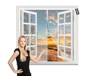 Magnetic Window Screen Outdoor 60x110cm White with Magnets&Full Frame Magic Tape Keep Bugs Out&Lets Fresh Air in for Patio Balcony Living Room