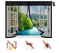 Magnetic Window Screen, Ultra Seal Shuts Automatically Mosquito Insects Magnetic Fly Screen, Without Drilling Easy to Install, for All Kinds of Window-Black||28x79inch(70x200cm)