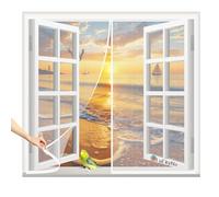 Magnetic Window Screen White 60x100cm Seal Automatically Anti Mosquito-Keeps Mosquitoes Insects Out Easy to Install Without Drilling,Close Automatically