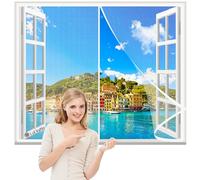 Magnetic Window Screen White 60x80cm Magnetic Window Mesh Door Curtain,with Self-Adhesive Tape for French Doors,Sliding Glass Doors,Patio Doors