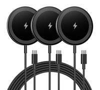 Magnetic Wireless Charger Charging Pad: 15W Qi Fast Portable Mag Charger for Apple iPhone 16e 16 15 14 13 12 Series & AirPods 4 3 2 Pro - with USB-C/A Dual Ports for Home Travel Office, 3Pack Black