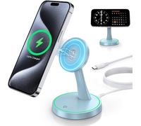 Magnetic Wireless Charger Compatible with MagSafe Charger Stand, 2-in-1 iPhone Charging Station for iPhone 17/16/15/14/13/12 Series, AirPods 4/3/Pro/Pro 2 with Sleep-Friendly Night Light Blue