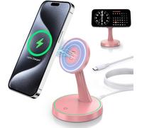 Magnetic Wireless Charger Compatible with MagSafe Charger Stand, 2-in-1 iPhone Charging Station for iPhone 17/16/15/14/13/12 Series, AirPods 4/3/Pro/Pro 2 with Sleep-Friendly Night Light Pink