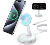 Magnetic Wireless Charger Compatible with MagSafe Charger Stand, 2-in-1 iPhone Charging Station for iPhone 17/16/15/14/13/12 Series, AirPods 4/3/Pro/Pro 2 with Sleep-Friendly Night Light White