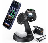 Magnetic Wireless Charger for Apple, 3 in 1 Charging Station Compatible with MagSafe iPhone Charger for 17 16e 16, Watch Charger Stand for Apple Watch 11 Ultra, for AirPods