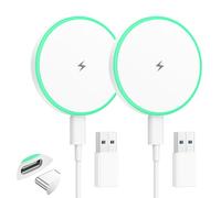 Magnetic Wireless Charger iPhone 2Pack 15W Fast Mag-Safe Charger with 4FT Detachable USB C Cable for iPhone 17e/Air/17/16/15/14/13/12 Series AirPods 4/3/2 LED Magnetic Charging Pad with Dual Ports