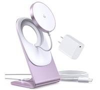 Magnetic Wireless Charger, MAG Charger with Aluminium Charging Stand, Compatible with iPhone 16/15/14/13/12, 20W PD Charger and 5 Foot Cable Included, Pink (Updated)
