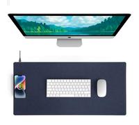 Magnetic Wireless Charging Desk Pad, Office Desk Mat with Wireless Charger, Waterproof and Scratch-Resistant Large Mouse Mat, Microfiber Leather Mouse Pad for Office & Home, Laptop, Blue