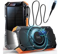 Magnetic Wireless Power Bank, 26800mAh 30W Fast Charging Battery Pack with 3 Outputs, Built-in Retractable USB-C Cable,Flashlight, Solar Portable Charger for Smartphone, Travel, Emergency (Orange)