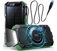 Magnetic Wireless Solar Power Bank 26800 mAh with 50 cm Retractable USB-C Cable, 30 W Portable Solar Charger, Quick Charge Function with 5 Outputs, LED Torch, External Battery for Mobile Phones