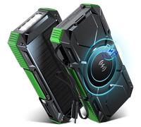 Magnetic Wireless Solar Power Bank 26800mAh built-in 50CM Retractable USB-C Cable, 30W Portable Solar Charger Fast Charging Battery Pack with 5 Outputs and LED Flashlight for Outdoor Emergency