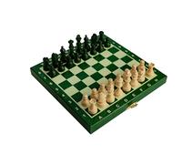 Magnetic Wooden Chess Set Mini 20 cm - Green Board - Folding Travel Chess with Figure Compartment