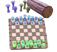 Magnetic Wooden Chess Set with Forest Mushroom Pieces, Portable Travel Board Game for Adults, Nature-themed Chess Gift for Outdoor Enthusiasts
